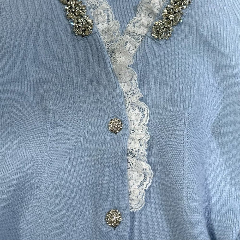 Self-portrait Blue Crystal Trim Cardigan - Picture 8 of 11